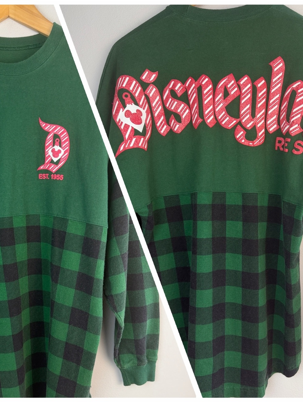 Disneyland Spirit Jersey Holiday Candy Cane Buffalo Plaid Adult XS Christmas